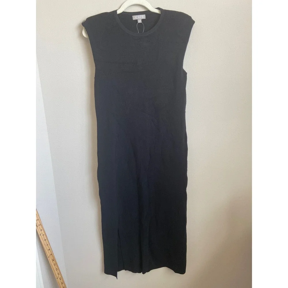 J.Crew Womens Black Ribbed Knit Sleeveless Midi Dress BY501 Size L NEW